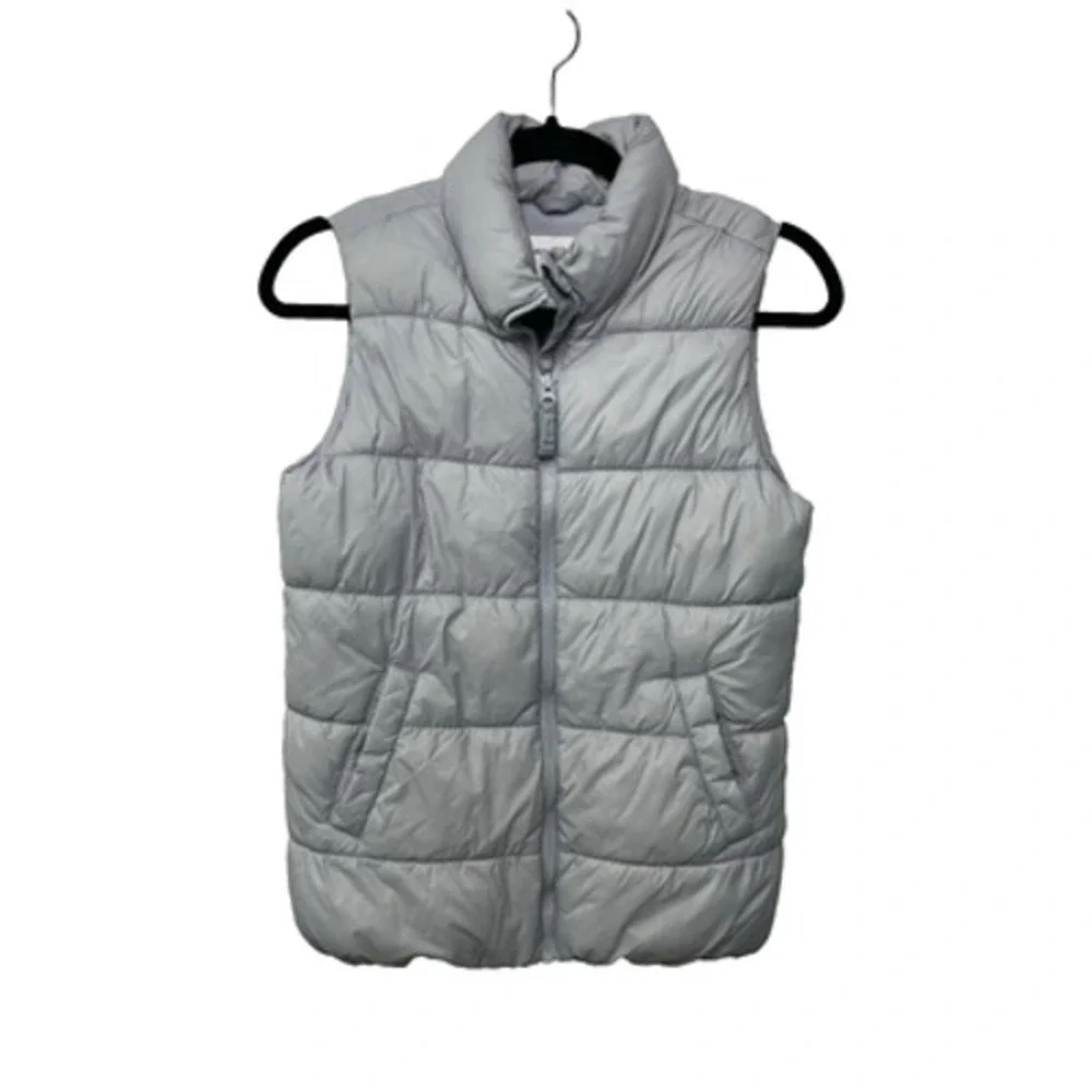 Old Navy Kids XL 14 Puffer Vest Light Gray Fleece Lined Quilted Full Zip Jacket